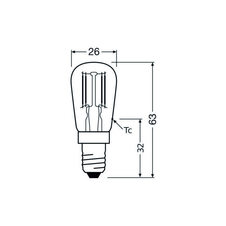 Ledvance LED T26 P 2.8W 827 FIL, E14, 250lm, 2700K, warmweiß, LED-Lampe für Kühlschränke