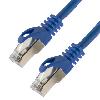 Netzwerkkabel, RJ-45 Stecker - RJ45-Stecker, CAT 7, S/FTP, halogenfrei, blau, 0,15 m