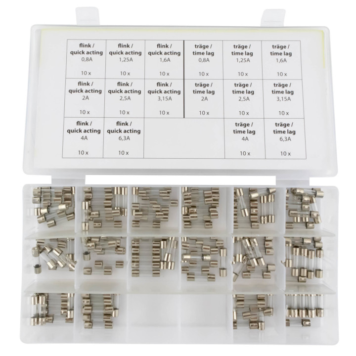 Sortiment Seki Glassicherung 5x20 mm,  flink und träge, 160 Teile