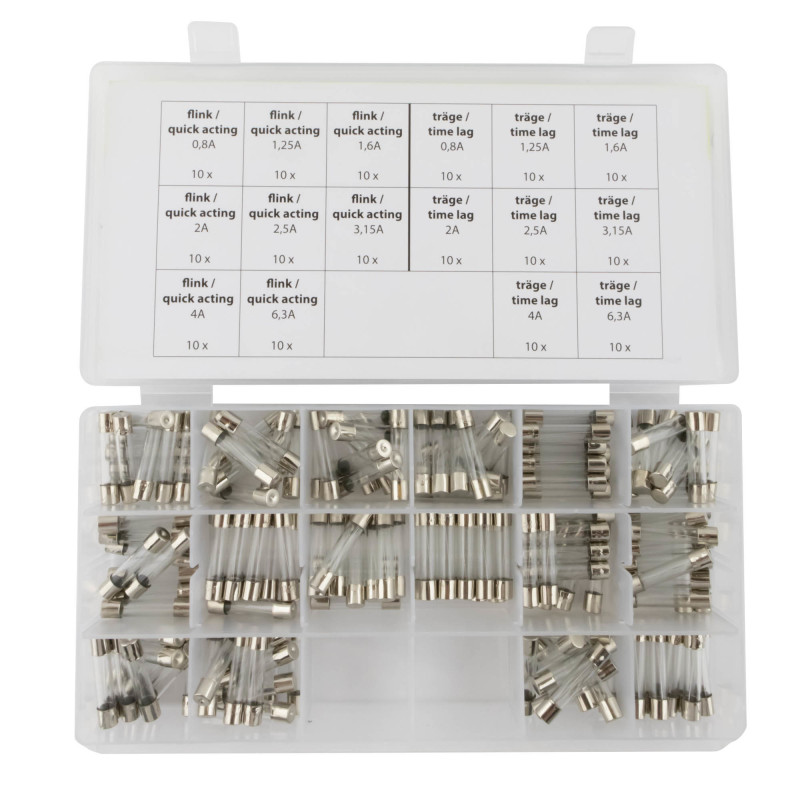 Sortiment Seki Glassicherung 6x30 mm,  flink und träge, 160 Teile