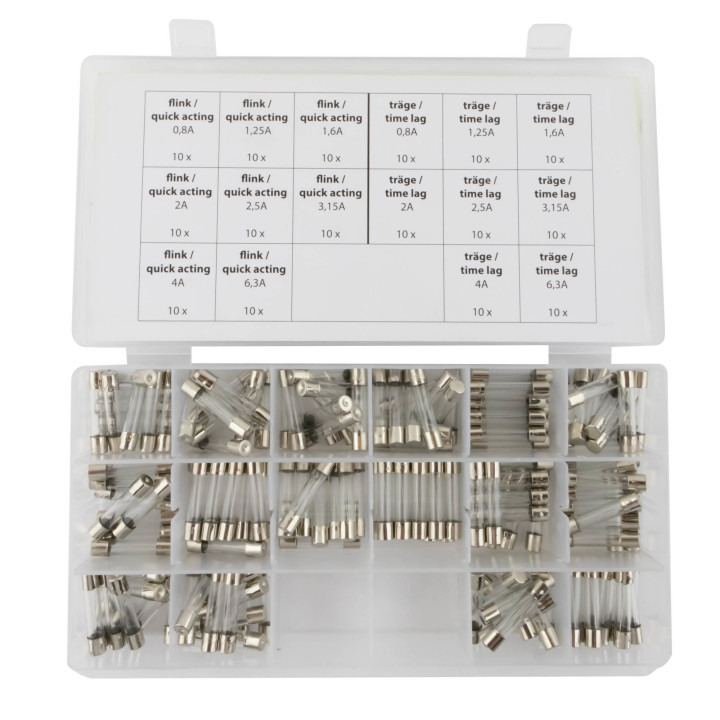 Sortiment Seki Glassicherung 6x30 mm,  flink und träge, 160 Teile