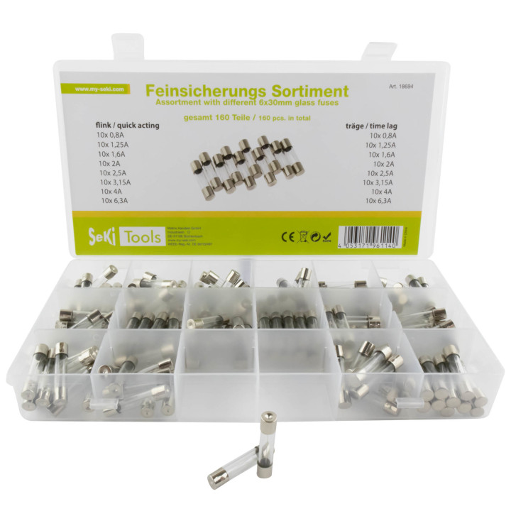 Sortiment Seki Glassicherung 6x30 mm,  flink und träge, 160 Teile