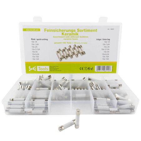 Sortiment Seki Keramiksicherung 6x30 mm,  flink und träge, 160 Teile