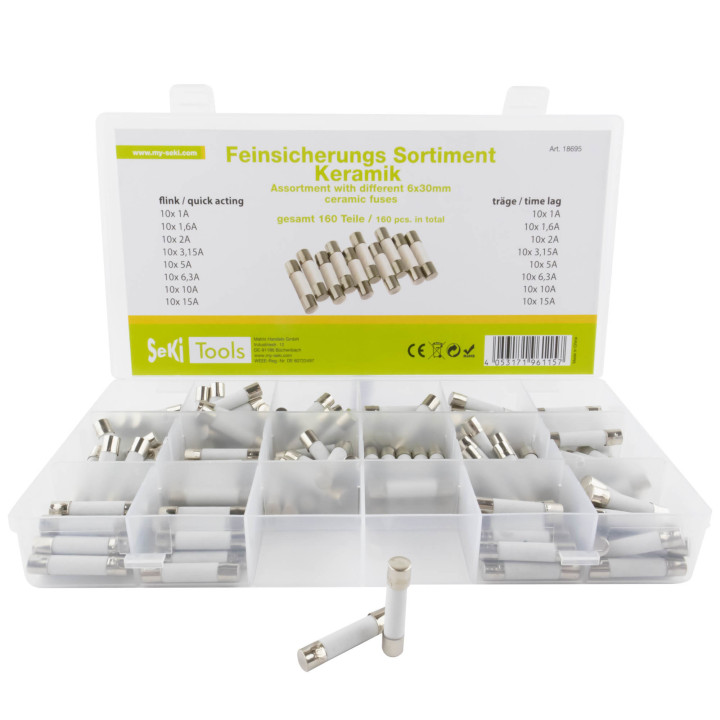 Sortiment Seki Keramiksicherung 6x30 mm,  flink und träge, 160 Teile