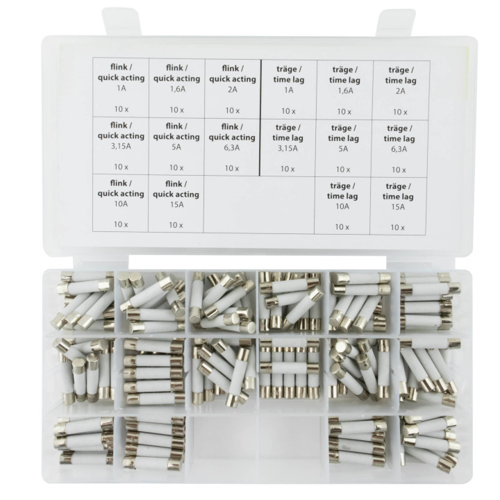 Sortiment Seki Keramiksicherung 6x30 mm,  flink und träge, 160 Teile