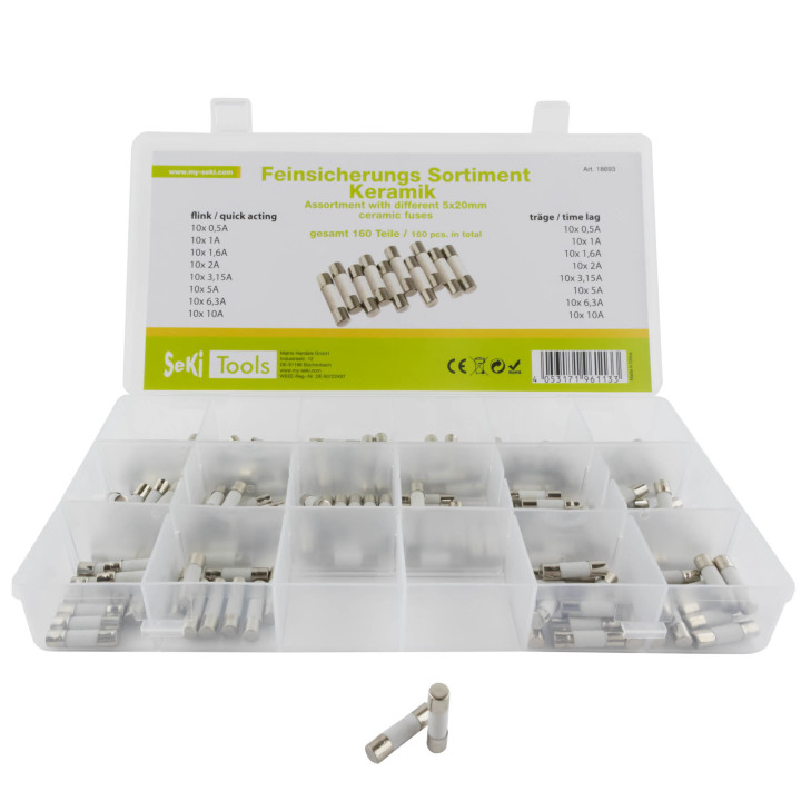 Sortiment Seki Keramiksicherung 5x20 mm, flink und träge, 160 Teile