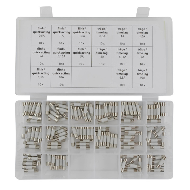 Sortiment Seki Keramiksicherung 5x20 mm, flink und träge, 160 Teile
