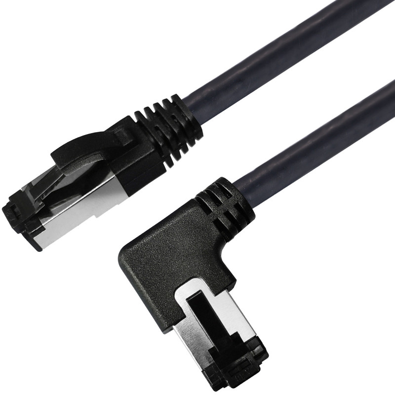 Netzwerkkabel, RJ-45 Stecker - RJ45-Stecker, CAT 8.1, S/FTP, nach links gewinkelt, für 25/40/50 GBASE Anwendungen, 0,5 m