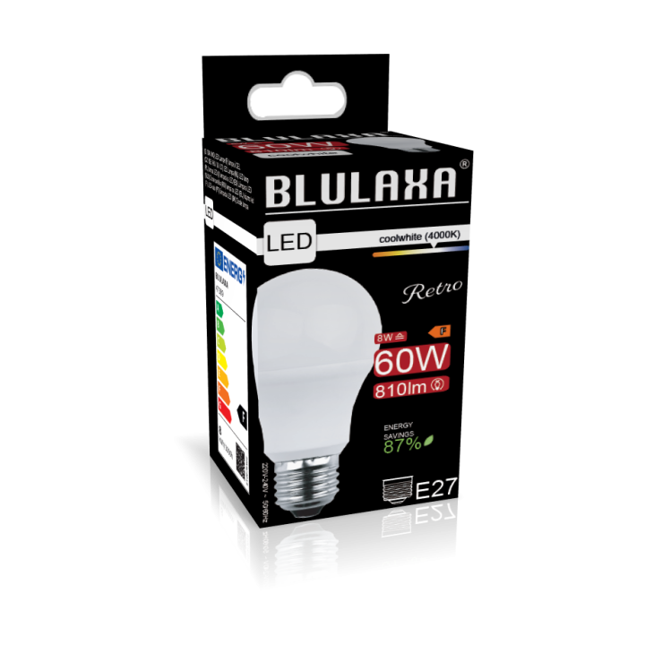 Blulaxa LED SMD Lampe 8W/827, Birnenform E27 8W 810lm, 4000 K kaltweiß