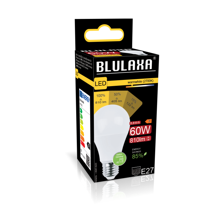 Blulaxa LED SMD Lampe Birnenform E27 8,8W 810lm warmweiß Switch, Dimmbar