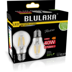 Blulaxa LED Filament Lampe 4.5W/827, Birnenform E27 4,5W 470lm, 2700 K warmweiß, 2er Pack