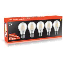 Blulaxa LED Filament Lampe 7W/827, Birnenform E27 7W 810lm, 2700 K warmweiß, 5er Pack