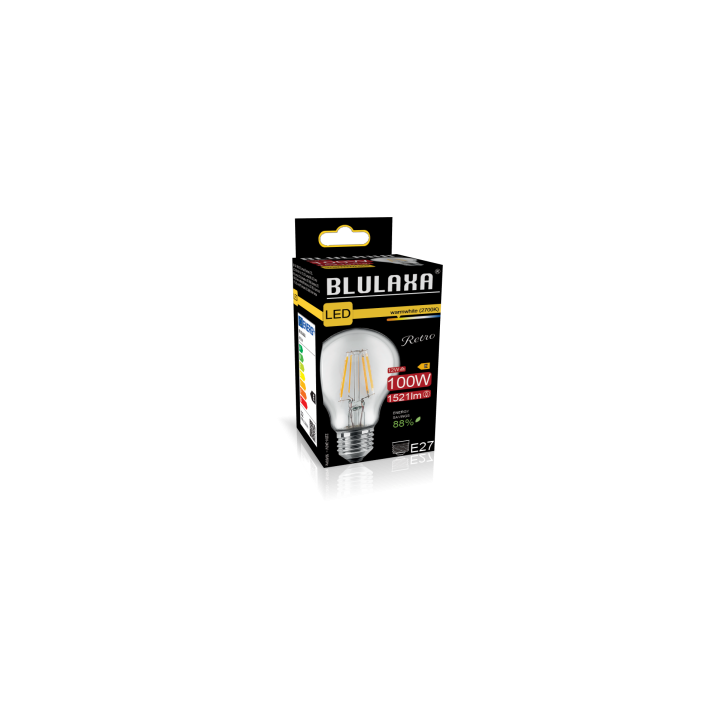 Blulaxa LED Filament Lampe 12W/827, Birnenform E27 12W 1521lm, 2700 K warmweiß