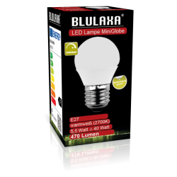 Blulaxa LED MiniGlobe Lampe 5W/827, E27 5W 470lm, 2700 K warmweiß, Dimmbar