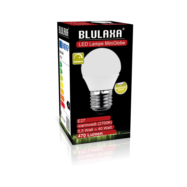 Blulaxa LED MiniGlobe Lampe 5W/827, E27 5W 470lm, 2700 K warmweiß, Dimmbar