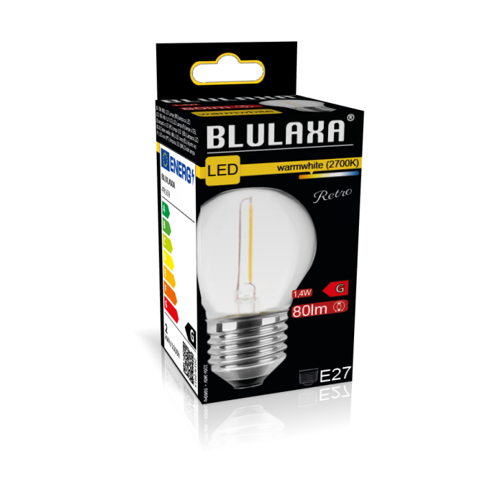 Blulaxa LED Filament MiniGlobe Lampe 1.4W/827, E27 1.4W 80lm, 2700 K warmweiß