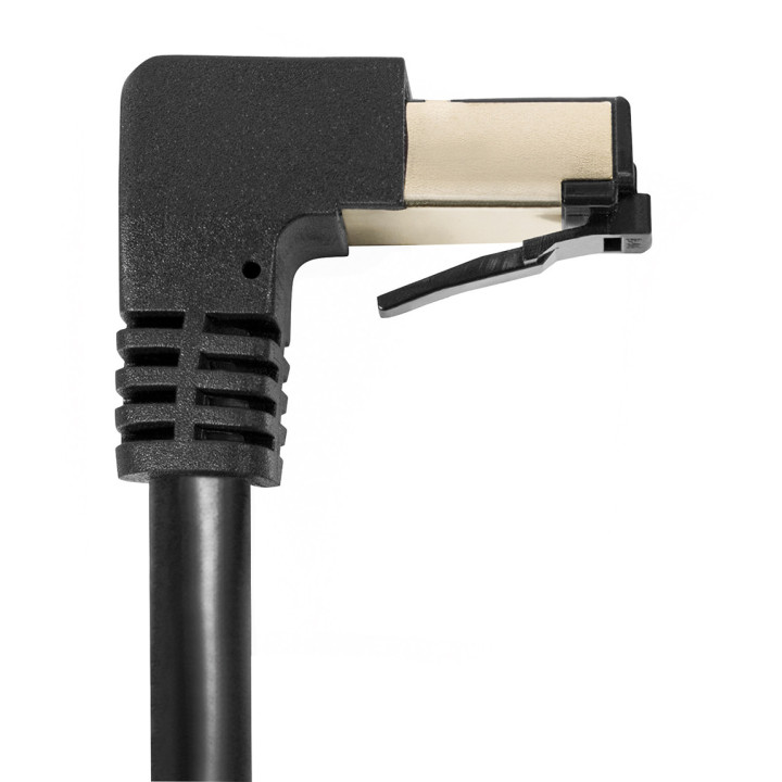 Netzwerkkabel, RJ-45 Stecker - RJ45-Stecker, CAT 8.1, S/FTP, nach unten gewinkelt, für 25/40/50 GBASE Anwendungen, 1,0 m