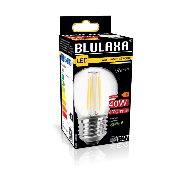 Blulaxa LED Filament MiniGlobe Lampe 4.5W/827, E27 4.5W 470lm, 2700 K warmweiß