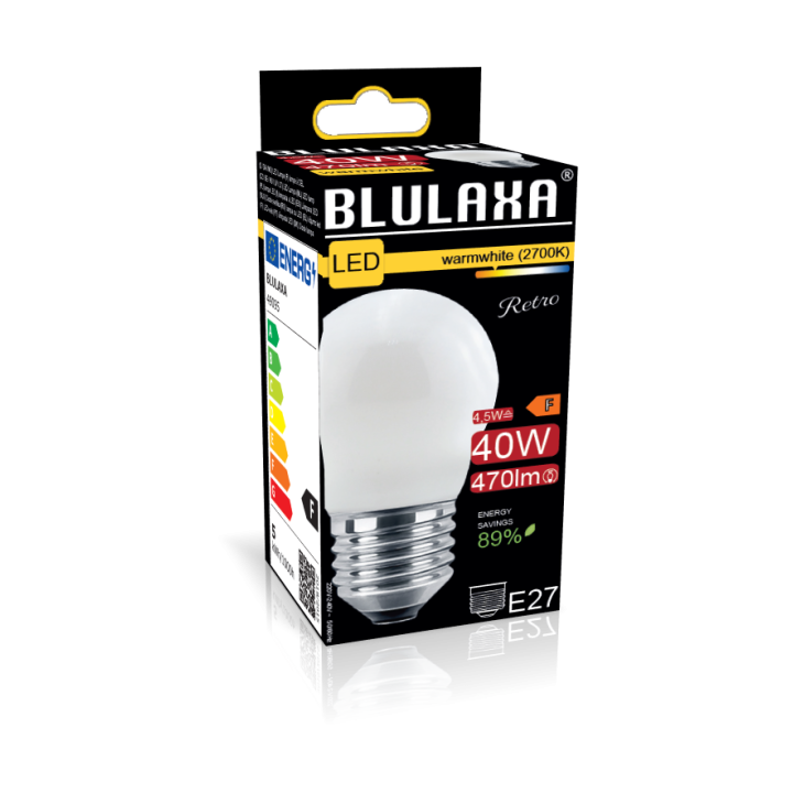 Blulaxa LED Filament MiniGlobe Lampe 4.5W/827, E27 4.5W 470lm, 2700 K warmweiß, Opal