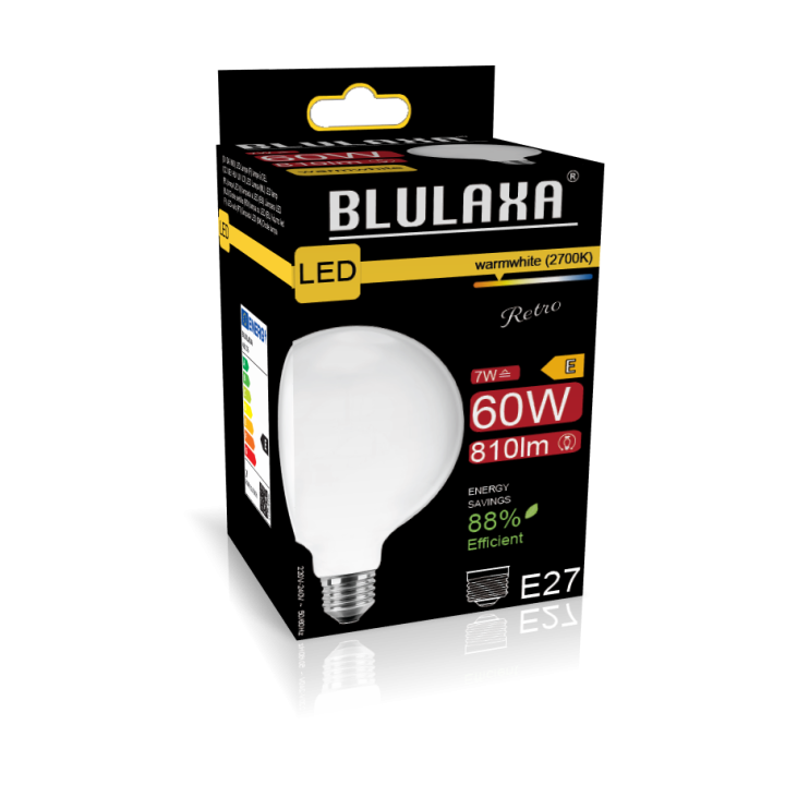 Blulaxa LED Filament Lampe Globeform G95, E27 7W 810lm, 2700 K warmweiß, opal