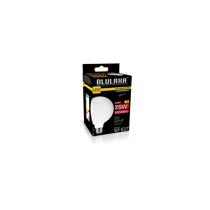 Blulaxa LED Filament Lampe Globeform G95, E27 8.5W 1055lm, 2700 K warmweiß, opal