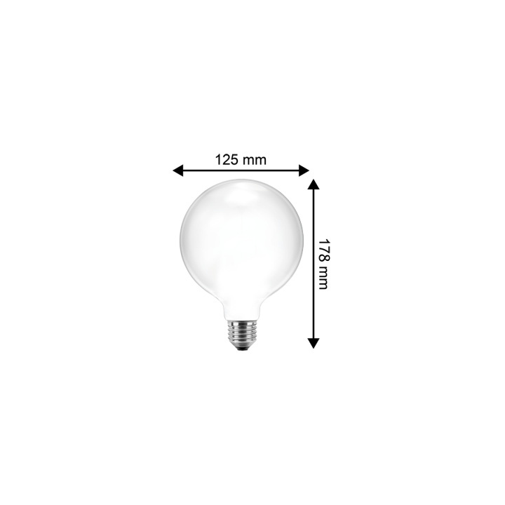 Blulaxa LED Filament Lampe Globeform G125, E27 10W 1055lm, 2700 K warmweiß, opal