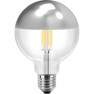 Blulaxa LED Filament Lampe Globeform G125, E27 7W 645lm, 2700 K warmweiß, Spiegelkopf Silber 180°