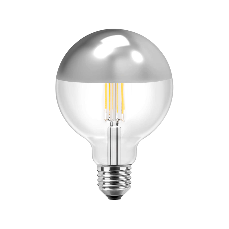 Blulaxa LED Filament Lampe Globeform G125, E27 7W 645lm, 2700 K warmweiß, Spiegelkopf Silber 180°