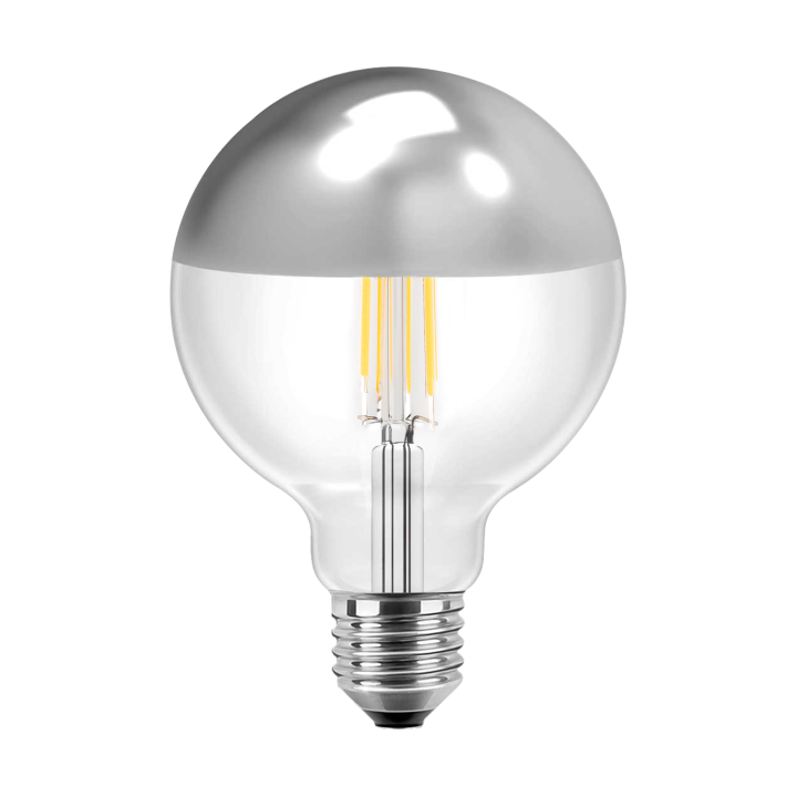 Blulaxa LED Filament Lampe Globeform G125, E27 7W 645lm, 2700 K warmweiß, Spiegelkopf Silber 180°