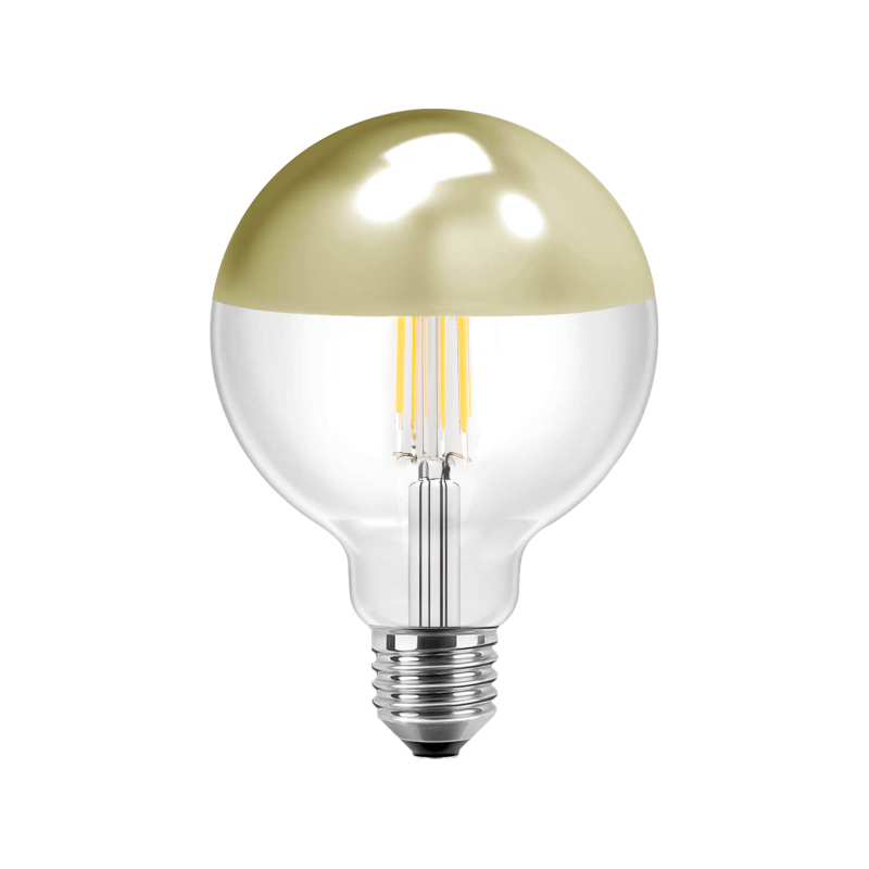 Blulaxa LED Filament Lampe Globeform G125, E27 7W 645lm, 2700 K warmweiß, Spiegelkopf Gold 180°