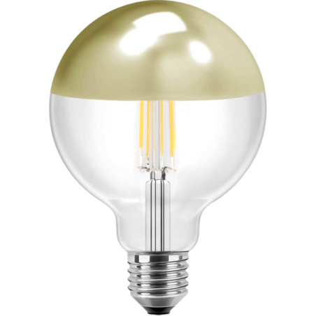 Blulaxa LED Filament Lampe Globeform G125, E27 7W 645lm, 2700 K warmweiß, Spiegelkopf Gold 180°