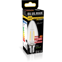 Blulaxa LED Filament Lampe 2.5W/827, Kerzenform E14, 2.5W 250lm, 2700 K warmweiß