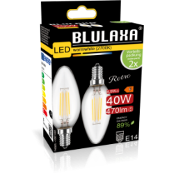 Blulaxa LED Filament Lampe 4.5W/827, Kerzenform E14, 4.5W 470lm, 2700 K warmweiß, 2er Pack