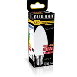 Blulaxa LED Filament Lampe 4.5W/827, Kerzenform E14, 4.5W 470lm, 2700 K warmweiß, opal