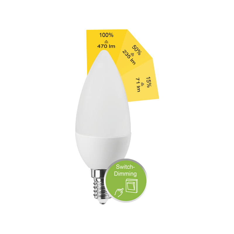 Blulaxa LED SMD Lampe Kerzenform E14, 4,9W, 470lm warmweiß Switch, Dimmbar