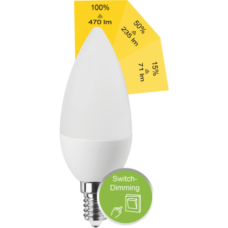 Blulaxa LED SMD Lampe Kerzenform E14, 4,9W, 470lm warmweiß Switch, Dimmbar