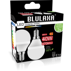 Blulaxa LED MiniGlobe Lampe 5W/840, E14 5W 470lm, 4000 K kaltweiß, 2er Pack