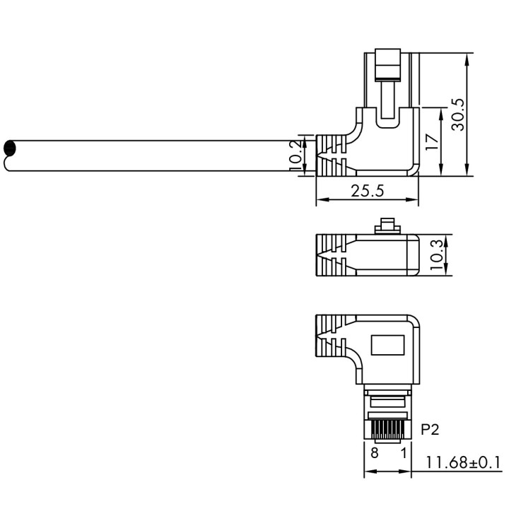 Netzwerkkabel, RJ-45 Stecker - RJ45-Stecker, CAT 6A, S/FTP, nach links gewinkelt, 0,5 m