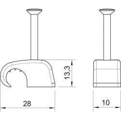OBO Bettermann 2027 40 Nagelschelle Haft-Clip 10-14mm, Nagellänge: 40mm, lichtgrau RAL7035, 100 Stück