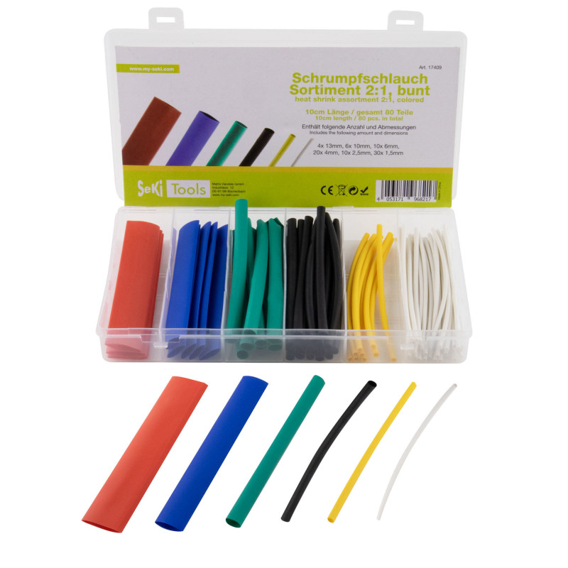 Schrumpfschlauch Sortiment, 2:1, 10cm, 80 Teile, bunt
