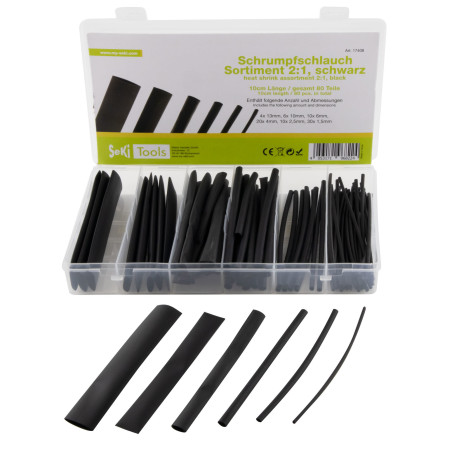 Schrumpfschlauch Sortiment, 2:1, 10cm, 80 Teile, schwarz