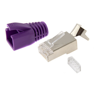 RJ45 Netzwerkstecker mit Zugentlastung, Einführhilfe und Tülle, im 10er Set, lila