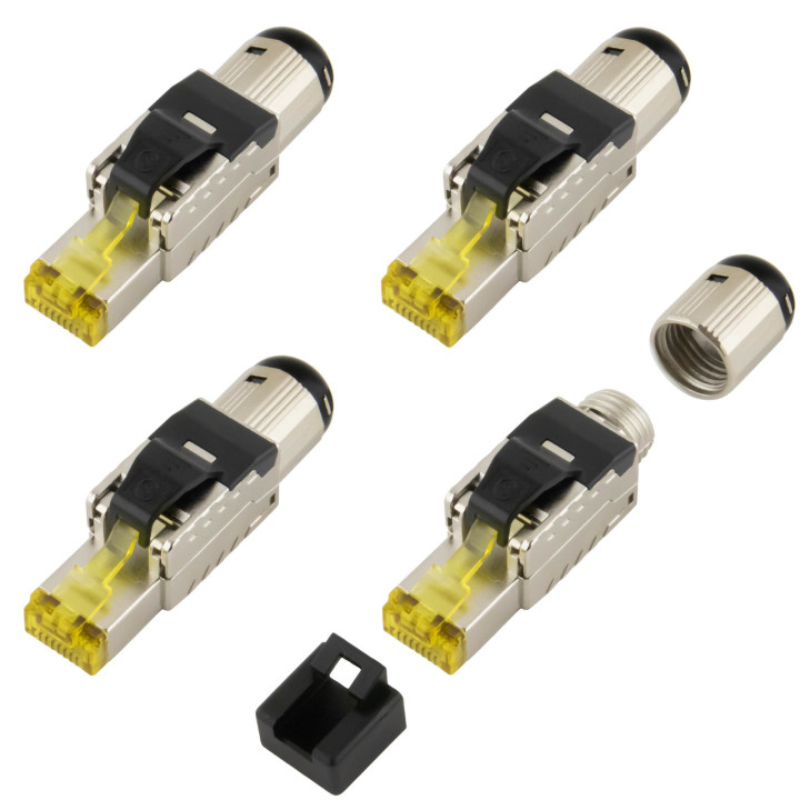 RJ45-Stecker STP HQ, werkzeuglos, CAT 8.1, 4 Stück