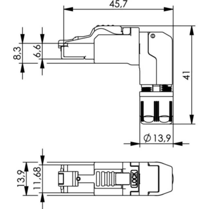 Telegärtner MFP8 RJ45-Stecker, feldkonfektionierbar 100023061, gewinkelter Stecker