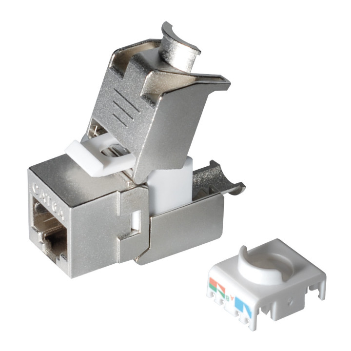 Keystone RJ45 Buchse, CAT 6A, geschirmt, werkzeuglose Montage