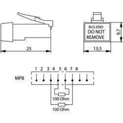 Telegärtner J00026A0142 RJ45-Stecker, ISDN 2x100Ohm Abschlusswiederstand