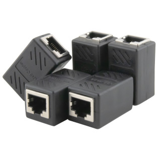 RJ45 Verbinder, Inline Koppler, STP, schwarz, 5er Pack
