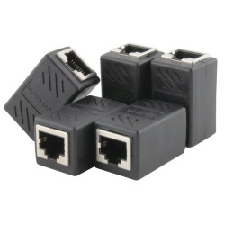 RJ45 Verbinder, Inline Koppler, STP, schwarz, 5er Pack