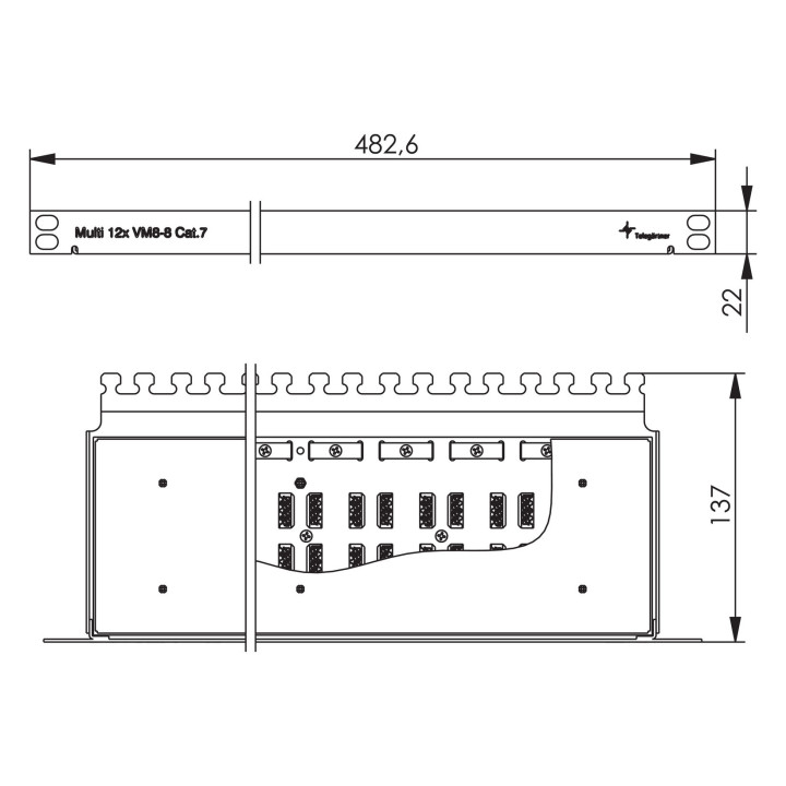 Telegärtner 100023276 Multi-VM 8-8 Cat.7A (ISO/IEC) AWG26-22, 19 zoll, 1/2HE