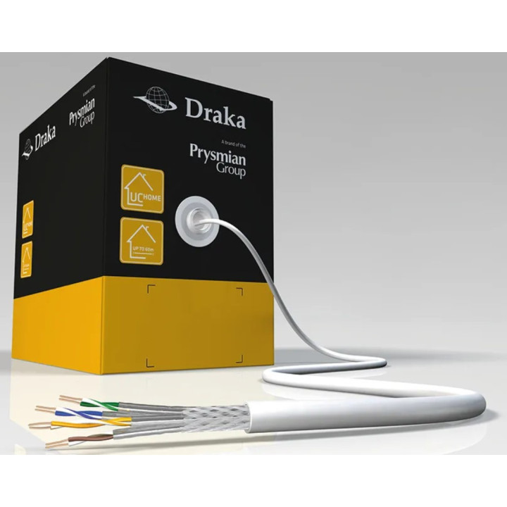 DRAKA UCHOME, 4P, Netzwerkkabel halogenfrei, AWG26, Cat7, SFT/P, weiß, 350m Karton
